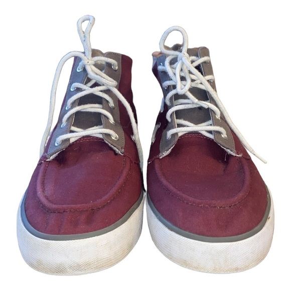 𝅺POLO Ralph Lauren Lander Chukka Canvas High Top Sneakers Shoes Burgundy & Gray - Picture 7 of 10